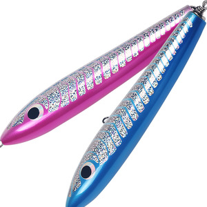 Señuelo de madera de 140 g para pesca en agua salada, macarela, lubina, trolling, jigging, acabado con polvo láser azul y rosa - Product Image 1
