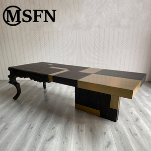 Modern <strong>Art</strong> <strong>Deco</strong> Solid Wood Executive <strong>Desk</strong> with Durable Brass Toned Finish Customizable Colors &amp; Sizes for Home or Office Use - Product Image 5