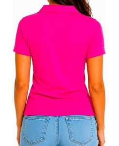 เสื้อโปโลผู้หญิงสีชมพูล้วน แขนสั้น คอวี ลำลอง - Product Image 3