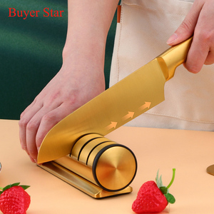 Afilador de cuchillos Manual para el hogar de acero inoxidable Afilador de cuchillos profesional de mano de cocina de 3 etapas hecho con acero de tungsteno - Product Image 1