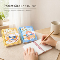 Mini carnet à spirale 87x112mm 80GSM 70 feuilles lignées, motif dessin animé mignon, boucle magnétique, 4 designs, 480 pièces/carton, vente en gros
