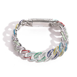 Hip-hop Colorful Dripping Oil Cuban Chain High-end <b>Copper</b> Zircon <b>Bracelet</b> Jewelry Tanjing Fashion Lijing Necklace - Product Image 1