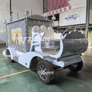 รถม้าศพไฟฟ้าสีเงินขาวตกแต่งอย่างหรูหรา สำหรับการพิธีศพ - Product Image 5