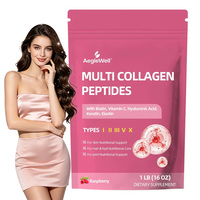 Poudre de peptides de collagène multi-sources OEM AegleWell Type I II III V X Framboise avec Biotine VC HA pour la peau, les cheveux, les ongles et les articulations HALAL