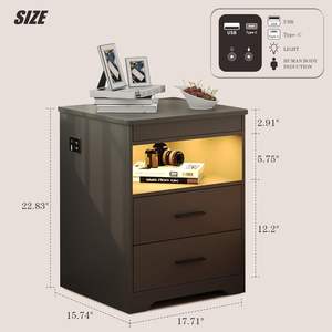 Chevet intelligent personnalisable pour chambre à coucher avec <span class=keywords><strong>tiroir</strong></span>, compartiment secret verrouillable, charge sans fil, conception à capteur et lumière LED - Product Image 3