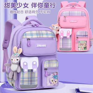 ZMBABY Girls School Backpack Purple Plaid 14 In Waterproof For Grades 1-3 - Product Image 2