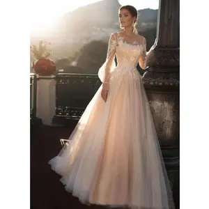 Australia Formal Long Sleeve Lace Champagne Colored Women Wedding Dresses