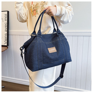 Wholesale Women Nave Blue Denim Crossbody Shoulder <strong>Bag</strong> Travel Sports Beach Denim Jean Duffle <strong>Bag</strong> with Custom <strong>Designer</strong> Pattern - Product Image 5