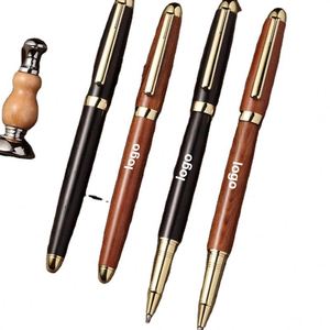Stylo plume rétro en laiton et bois de santal, cadeau d'affaires rétro, stylo bille, impression de logo, stylo gel en bambou et métal, cadeaux de bienvenue - Product Image 1