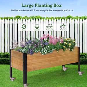 Jardinière carrée surélevée <span class=keywords><strong>en</strong></span> <span class=keywords><strong>bois</strong></span> personnalisée pour extérieur avec roulettes, légère, <span class=keywords><strong>en</strong></span> <span class=keywords><strong>bois</strong></span> naturel, pour jardin <span class=keywords><strong>surélevé</strong></span> - Product Image 6