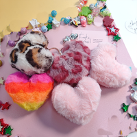 Nouveau porte-clés créatif en forme de cœur avec pompon, perles colorées, boule de fourrure moelleuse, accessoires imprimés léopard en vrac