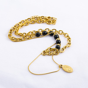Collar de doble capa de acero inoxidable con cuentas doradas de la Virgen María, diseño de cadena con monedas, joyería para hombre - Product Image 2