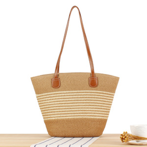 Gran oferta, bolso de mano de playa de verano para mujer, fibra <span class=keywords><strong>Natura</strong></span> tejida a mano con cierre de cremallera y dos asas/correas forradas de poliéster - Product Image 1
