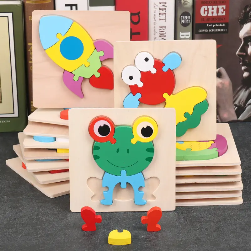 Puzzle 3D en bois pour enfants, jouet éducatif, thème dessins animés, animaux, bricolage d'intelligence, jeu pour bébés, pièces