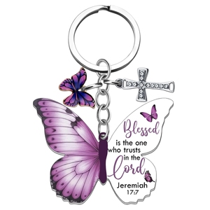 Llaveros Católicos con Versículos Bíblicos, Mini Colgantes de Cruz, Joyería Cristiana con Mariposas, Recuerdos de Bautismo - Product Image 1