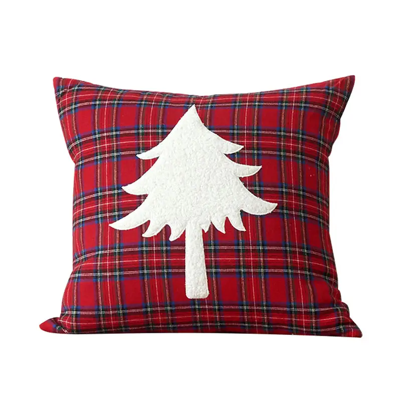 Christmas Design Decorative Plaid Embroidery Throw Pillow Red Green Bed Bedroom Sofa Pillowcase