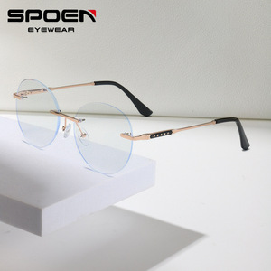 แว่นตาออพติคอลไร้ขอบ SPOEN กรอบทรงกลม เลนส์ใส สำหรับผู้หญิง เหมาะกับใบหน้ากว้างพิเศษ - Product Image 1