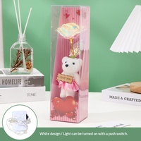 Boneka Beruang dengan Kotak Hadiah Lampu LED Mawar Berlapis Emas, Hadiah Romantis untuk Hari Valentine dan Hari Ibu