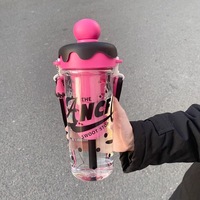 Schattige Kinderen 880Ml Plastic Waterfles Watercups Stro Outdoor Gym Student Schuine Band Zeef Thee Maken Ijs Serveren