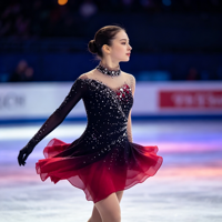 Robe de patinage artistique à col haut et manches longues, dégradé noir et rouge, avec strass en maille pour enfants et adultes, pour les compétitions sur glace