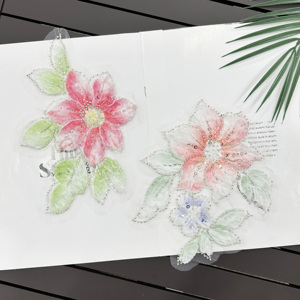 Patch en dentelle florale brodée rose pour la décoration de vêtements, applique en tulle 3D pour robe, tenue de mariage et de soirée - Product Image 4