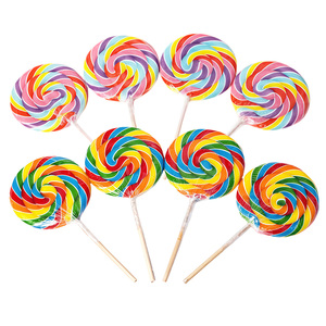 OEM Piruletas Individualmente 85g Halal Gigante Fruta Sabor Swirly Rainbow Lollipop Dulces de Caramelo 24 unids/caja - Product Image 2