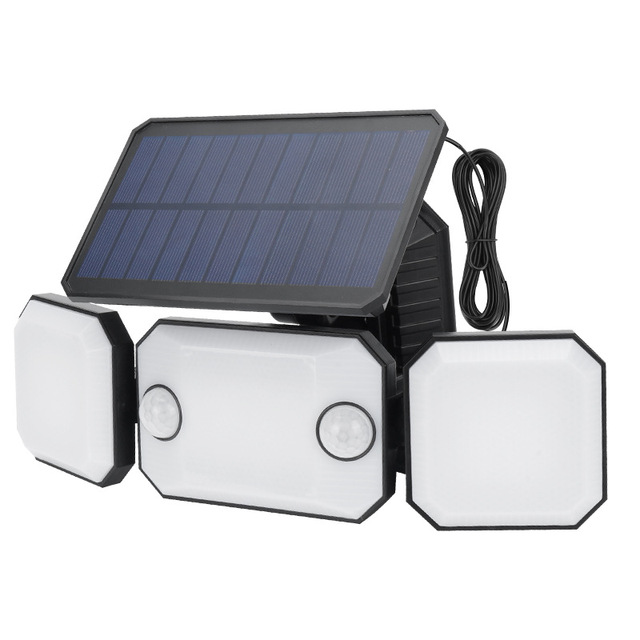 Solar Light IP65 Waterproof Motion Sensor Outdoor 3 Head Remote Control Solar Security Wall Light