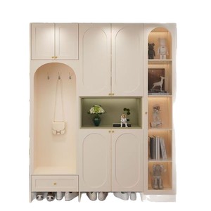 Mueble zapatero estilo crema con almacenamiento para entrada y taburete integrado, armario de suelo a techo para la entrada del hogar. - Product Image 4