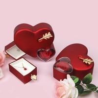 Nouveau coffret de bijoux pour la fête de Qixi, collier, bague et boucles d'oreilles à clous en forme de cœur peint à la rose, à porter en une seule fois
