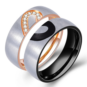 Stainless Steel Heart Shaped <b>Couple</b> <b>Rings</b> 6mm Pave Setting Engagement Jewelry for Women Men - Product Image 1