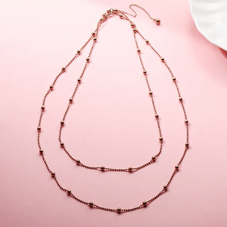 Plated Necklaces Rose Gold Plated Necklace 925 Silver Ball Beaded Necklace Jewelry Long Bead Necklaces