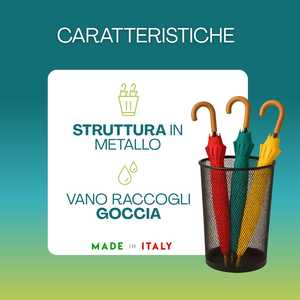 Portaombrelli in rete metallica nera 26,5x26,5x51 cm con bordo rinforzato e base anti-goccia - Product Image 3