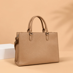 Bolso Tote Casual de Cuero PU Beige para Mujer, con Dos Asas, Correa para el Hombro, Cierre de Cremallera, Gran Capacidad para Viajes Diarios - Product Image 4
