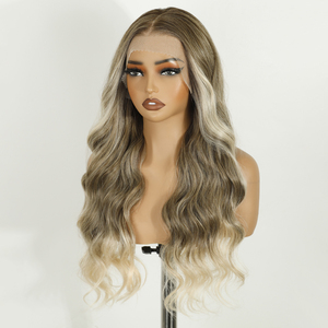 Peluca sintética sin pegamento de pelo largo ondulado 100% fibra resistente al calor 360 por arrancar pelucas de pelo sintético sin pegamento frontal de encaje HD - Product Image 5