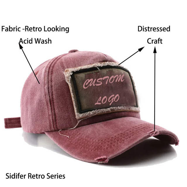 Sidifer Custom Logo Baseball Caps Wholesale Distressed Vintage Washed Antique Tape Letter Caps Neutral Style Common Fabric