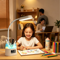 Lampu Belajar Dengan Tempat Pena Multifungsi Lampu Belajar Putih Dengan Organizer Pena Jam Digital Port USB dan Lampu Malam RGB