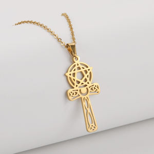 Collana con ciondoli a croce pentagramma malvagio satanico occulto doppio strato di gioielli in acciaio inossidabile - Product Image 2