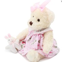 Ours en peluche personnalisé en robe à carreaux, tenant un lapin en peluche, jouet en peluche doux, poupée ours pour cadeau de la Saint-Valentin