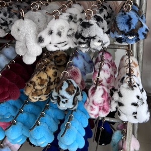 可爱真兔毛长耳豹子兔子钥匙扣斑点兔娃娃魅力玩具饰品钥匙圈饰品绒球挂件礼品 - Product Image 4
