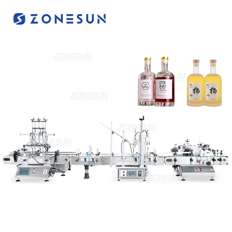 ZONESUN ZS-FAL180D5 meja minuman keras alkohol Gin Rum t-cork tutup botol mengisi Corking mesin pelabelan garis produksi