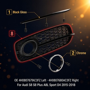 Pour <span class=keywords><strong>Audi</strong></span> <span class=keywords><strong>S8</strong></span> <span class=keywords><strong>S8</strong></span> <span class=keywords><strong>Plus</strong></span> A8L Sport D4 <span class=keywords><strong>2015</strong></span> 2018 Cache de phare antibrouillard gauche et droit 4H0807679AC3FZ 4H0807680AC3FZ PP Noir Remplacement - Product Image 3