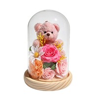 Ours en peluche réaliste fait main, fleurs artificielles en savon (rose, lotus) – Ornement parfait pour la Saint-Valentin et la Fête des Mères – Vente directe usine