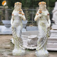 Statue de femme en marbre exquis MILY, sculpture de dame avec fleurs sculptées pour la décoration extérieure de villa, jardin, parc