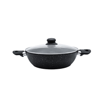 Poêle à frire en aluminium forgé de qualité supérieure, antiadhésive, avec poignées double face, revêtement marbré, compatible induction et gaz, sans PFOA, nettoyage facile, 3L, verre