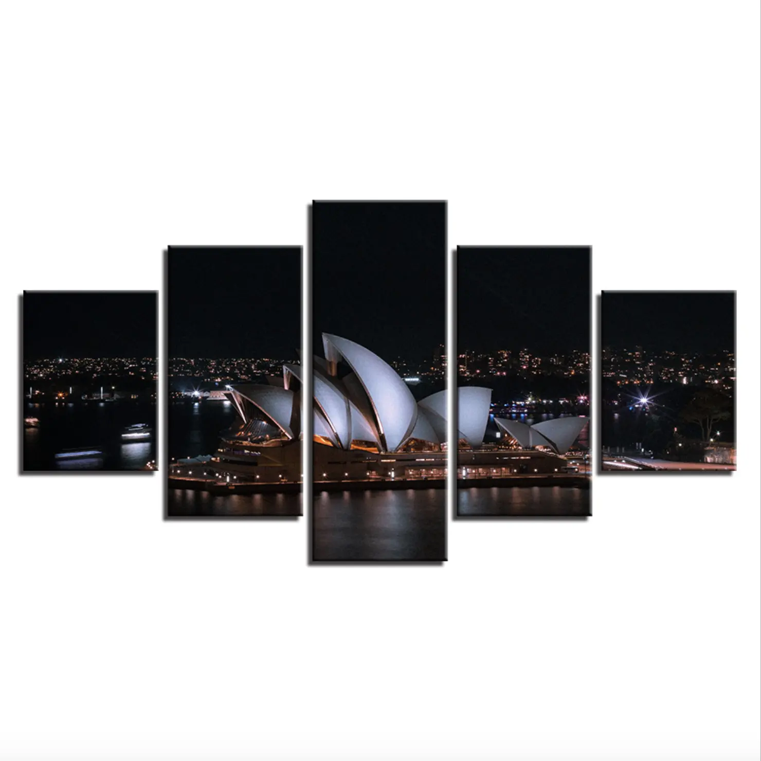 Contemporary 5 Pcs Sydney Opera House Building Nightscape HD Canvas Print Art Modern Painting for Wall Decoration