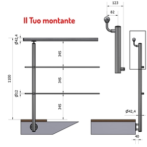 Main courante verticale P110132-2X 42.4mm Offset 2x Satin AISI 304 traverse en acier inoxydable balustrades latérales réglables mains courantes - Product Image 1