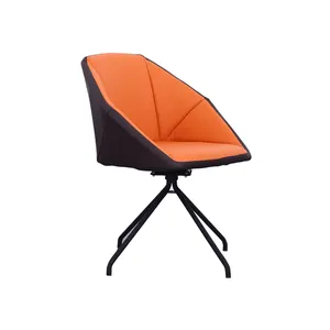Обеденная мебель оранжевая мебель для гостиной кожаная задняя подушка тонкая металлическая ножка одинарное кресло для отдыха