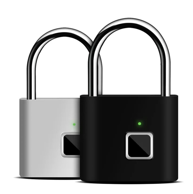 Black Silver Waterproof Electronic Fingerprint Padlock 0.5s Unlock Security Lock for Bags Suitcases Drawers Wood Doors Cloud