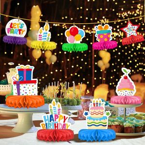 Ensembles de fournitures de décoration de <span class=keywords><strong>table</strong></span> de fête en nid d'abeille en <span class=keywords><strong>papier</strong></span> 3D personnalisé joyeux anniversaire vente en gros - Product Image 5