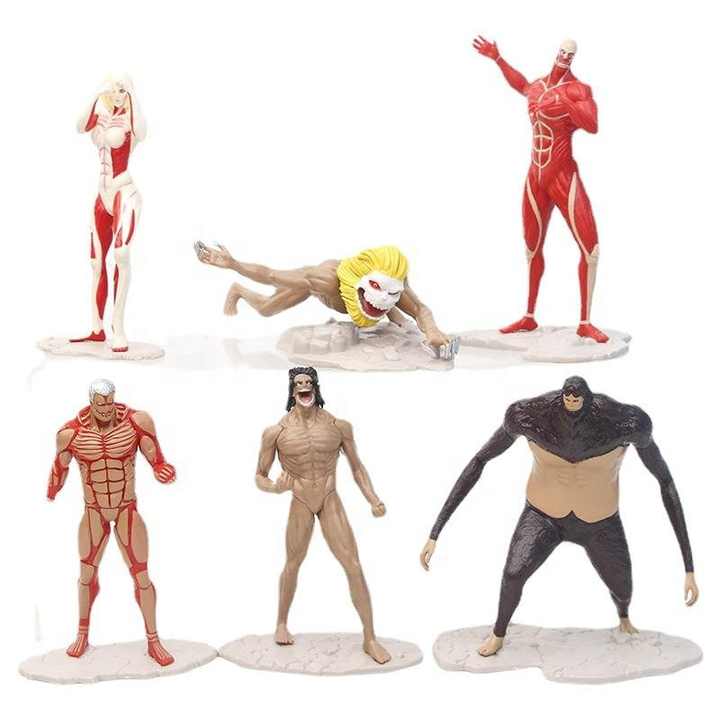6ピース/セット進撃の巨人アギトの狂人けもの狂人アクションフィギュア 